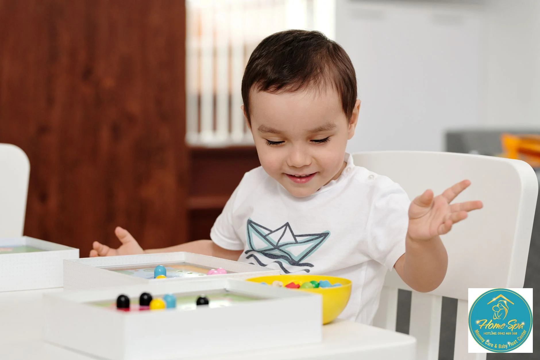 professional photo of a child engaged in an early education activity, with a blurred background showing neural network graphics, 1024x1024