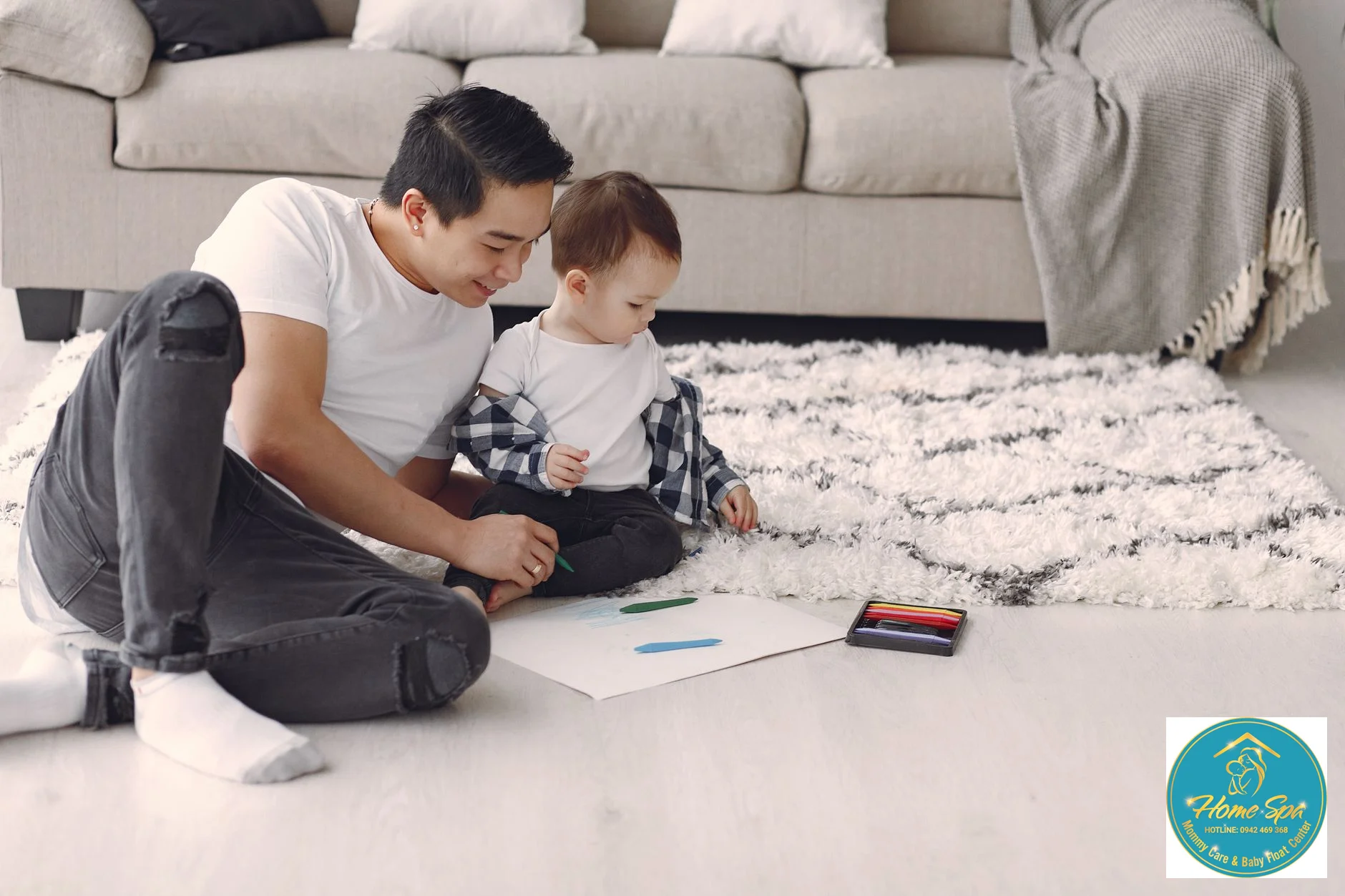 professional photo of a Vietnamese parent and child engaging in early learning activities, bright and warm setting, 1024x1024