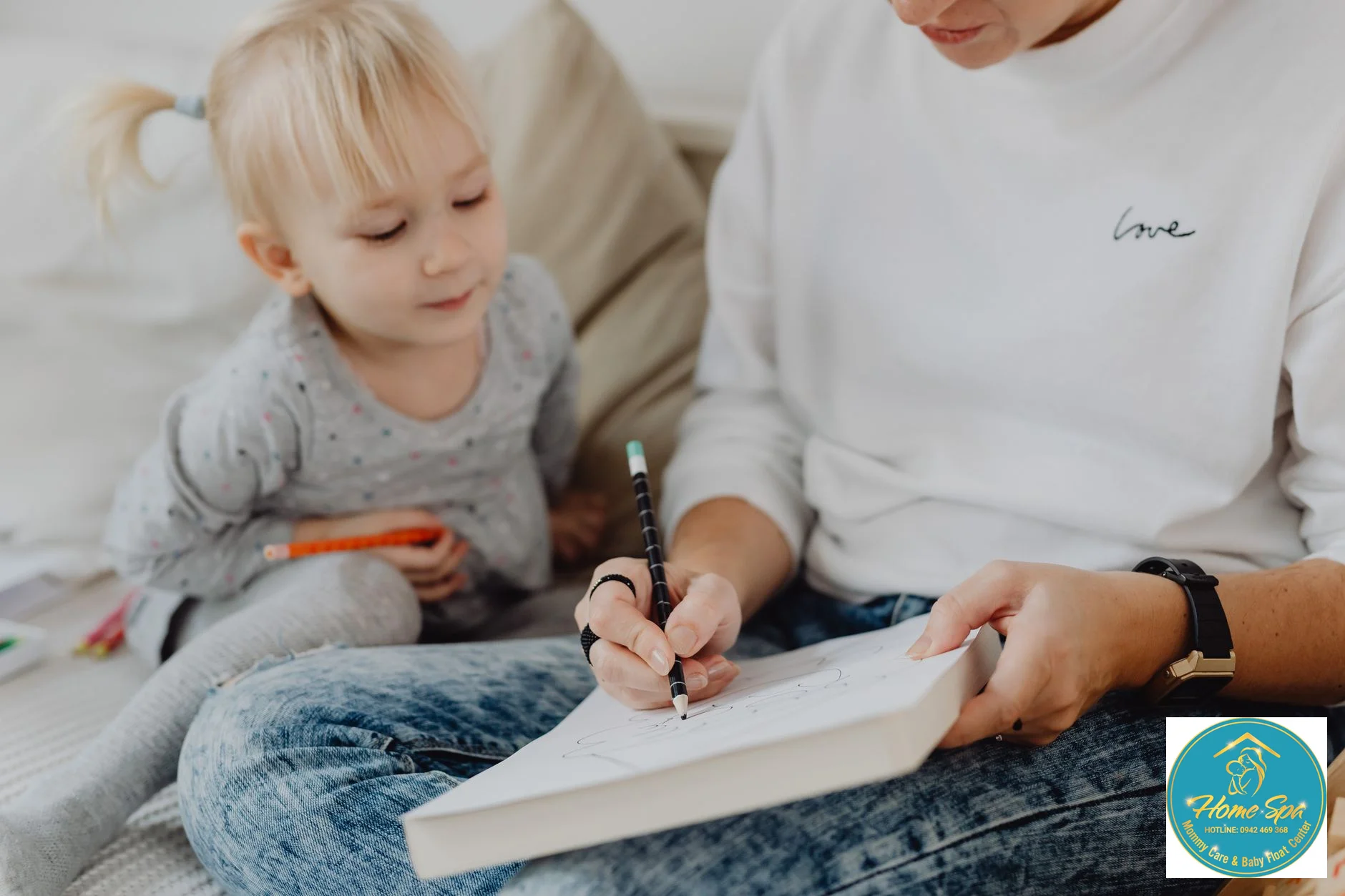 a professional photo of a parent and child engaging in an educational activity at home, natural light, 1024x1024