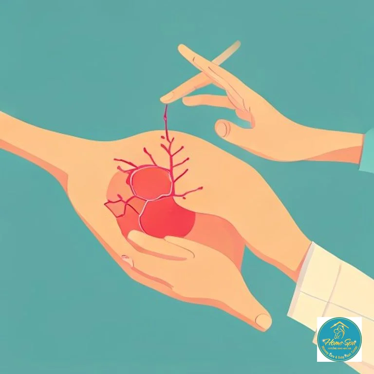 minimalist vector illustration of a breast with signs of mastitis (redness, swelling) and a doctor's hand pointing to it, 1024x1024