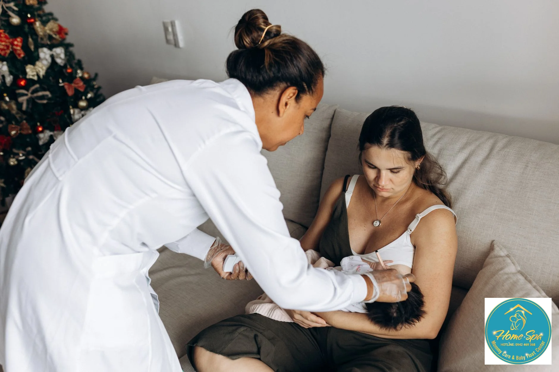 professional female lactation consultant gently assisting a new mother with breastfeeding, showing proper latch and breast massage techniques, soft lighting, 1024x1024