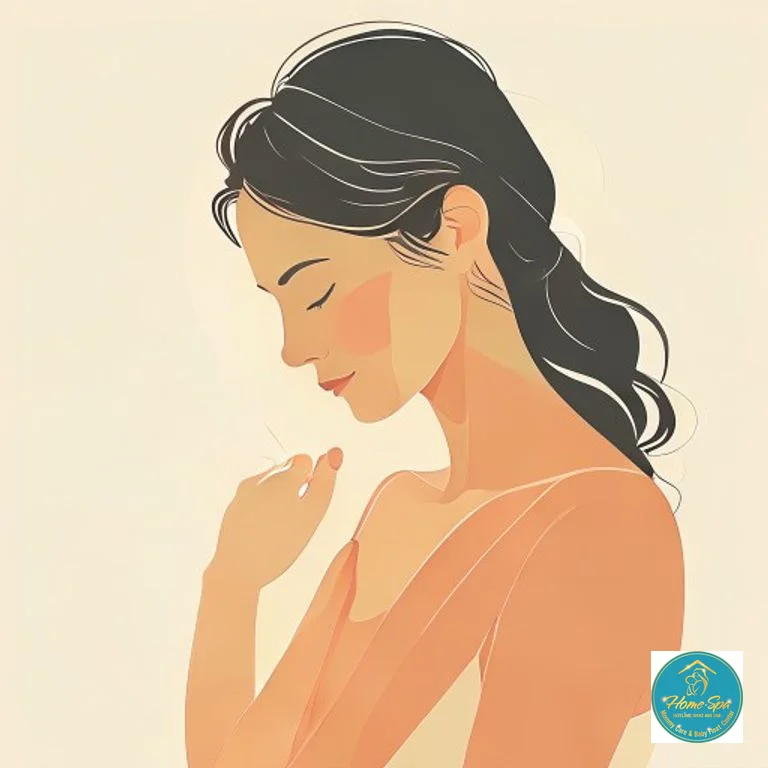 minimalist vector illustration of a mother gently massaging her breast, showing circular motions towards the nipple, with soft, soothing colors, 1024x1024