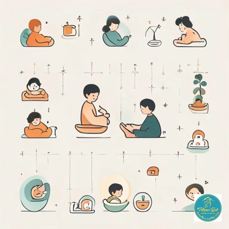 minimalist vector illustration showing a sequence of steps for safely bathing a newborn, with clear icons and gentle colors, 1024x1024