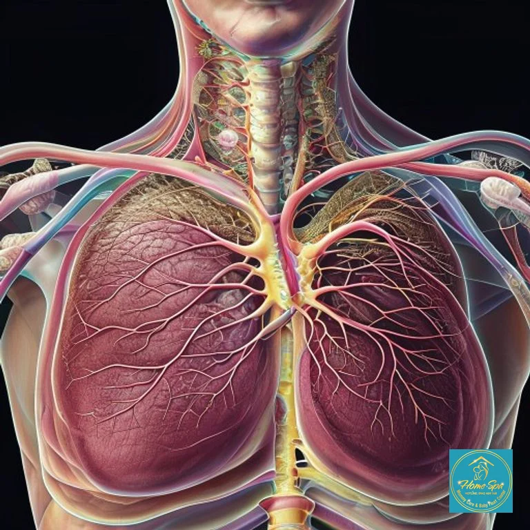 Detailed anatomical illustration of the human breast showing alveoli, milk ducts, fat cells, nipple, and areola, with labels for clarity, 1024x1024