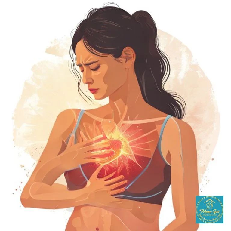 illustrative graphic showing a woman experiencing breast pain and fever, symbolizing mastitis, 1024x1024