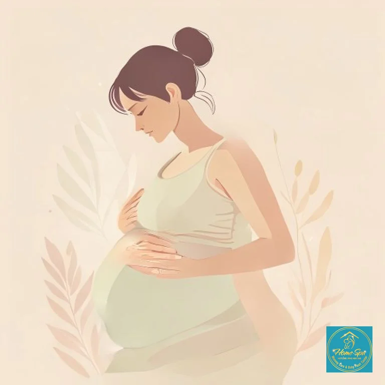 minimalist vector illustration of a pregnant woman doing gentle breast self-massage, soft pastel colors, 1024x1024