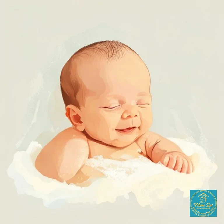 minimalist vector illustration of a happy, healthy newborn baby, alert and calm, ready for a bath, 1024x1024