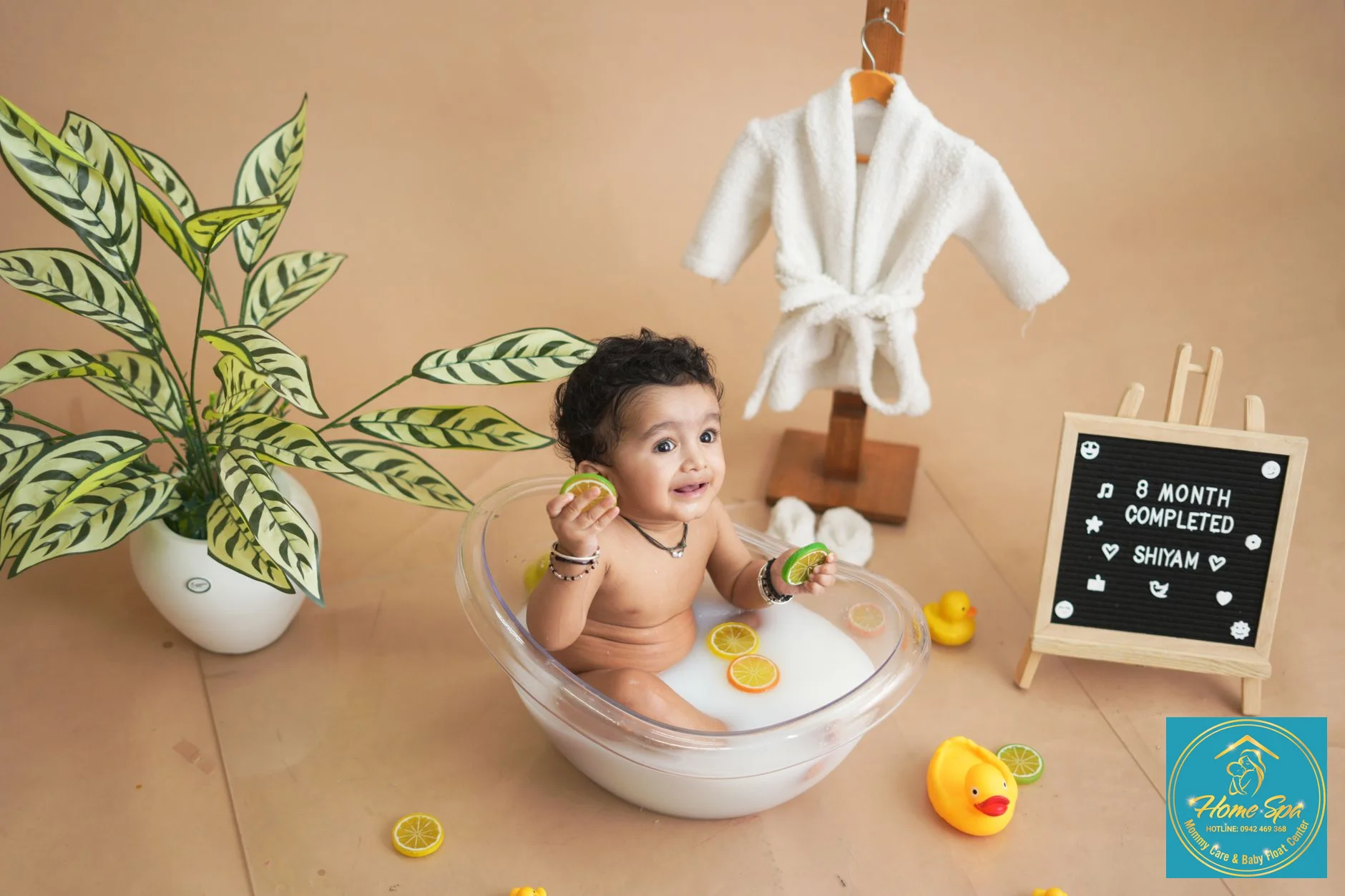 professional photo of a baby being bathed in a warm, cozy room in winter, 1024x1024
