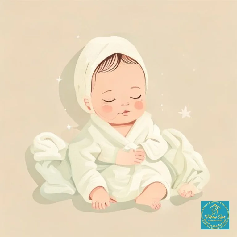 minimalist vector illustration of a baby being dressed in soft cotton clothes after a bath, gentle colors, 1024x1024