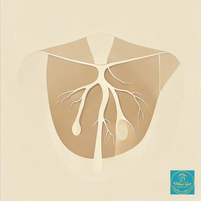 minimalist vector illustration of a breast with clear milk ducts, representing successful milk flow, 1024x1024