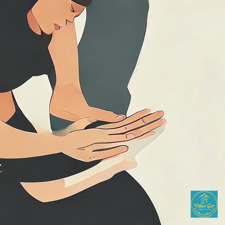 minimalist vector illustration of a breast massage therapist working on a mother, gentle hands, focus on milk flow, 1024x1024