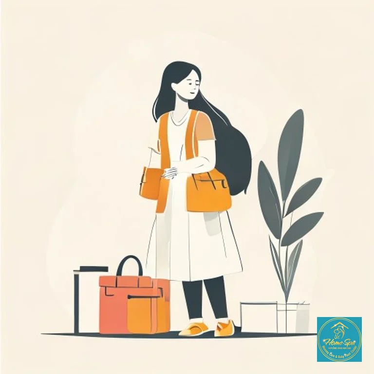 minimalist vector illustration of a mobile spa service for mothers, lactation consultant with a bag, modern and clean style, 1024x1024