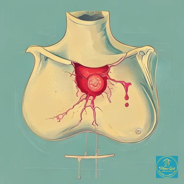 graphic illustration of a breast with an abscess, showing the inflamed area and potential surgical drainage, medical diagram style, 1024x1024