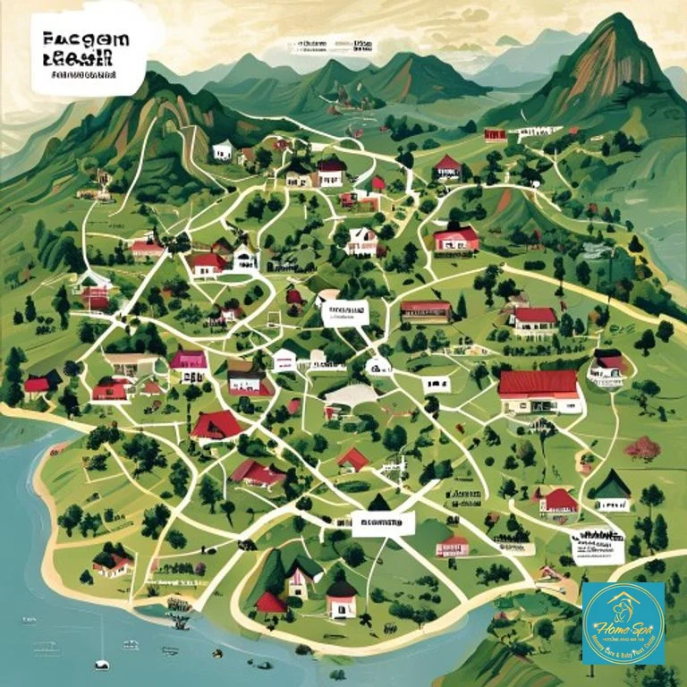 illustrative map of Bac Giang province with pinpoints for HomeSpa's service areas, showing accessibility across districts, 1024x1024