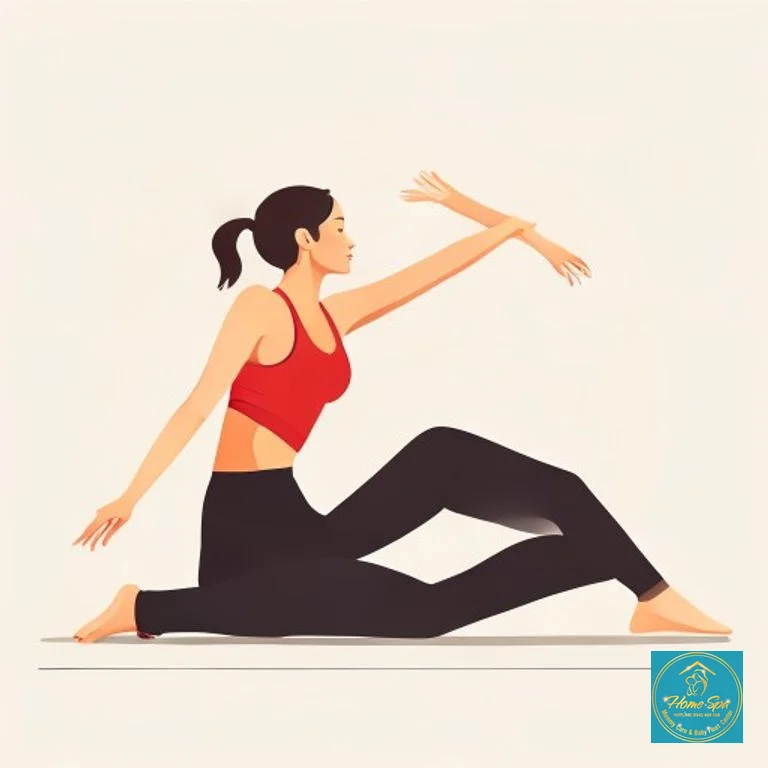 minimalist vector illustration of a woman doing gentle stretching exercises, emphasizing shoulder and chest movements, 1024x1024