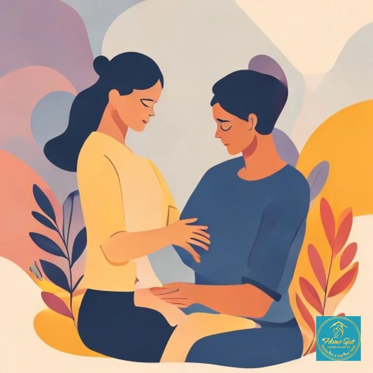 minimalist vector illustration of a lactation consultant providing gentle breast massage, surrounded by soothing colors, professional and calm atmosphere, 1024x1024