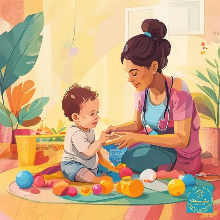 ai: vibrant vector illustration of a caregiver engaging an infant in interactive play