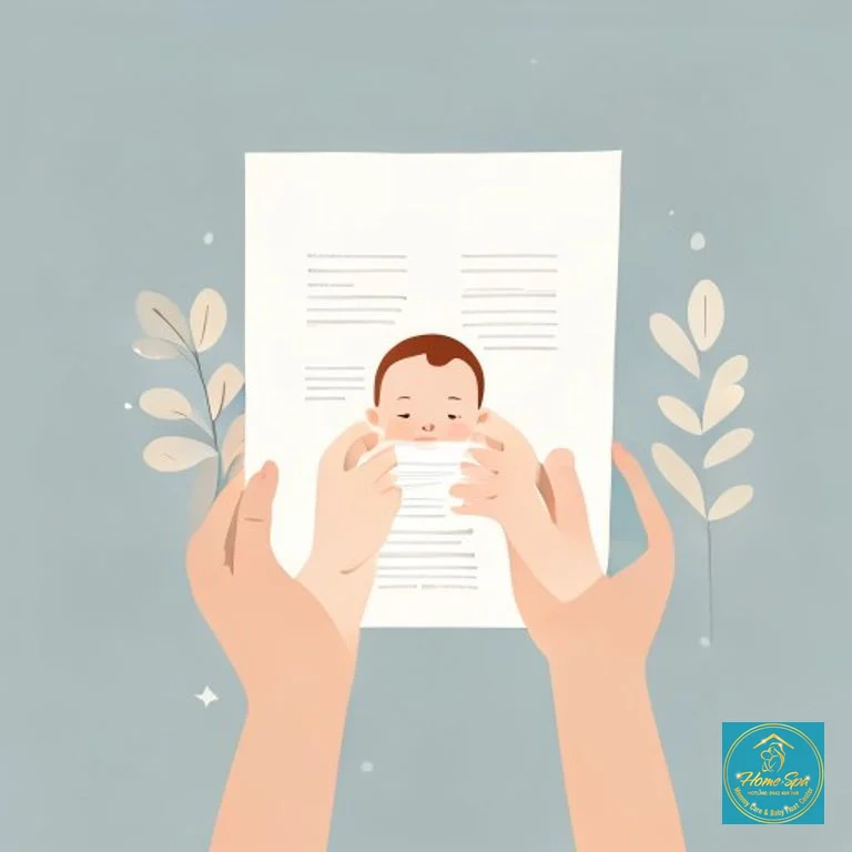 ai: minimalist vector illustration of hands holding a baby and a certificate