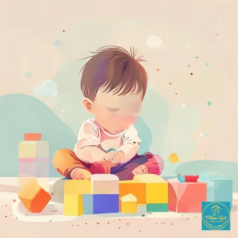 ai: minimalist vector illustration of a baby playing with various sensory toys