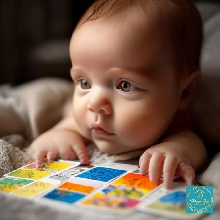 stock: close-up professional photo of a newborn baby looking at high-contrast flashcards