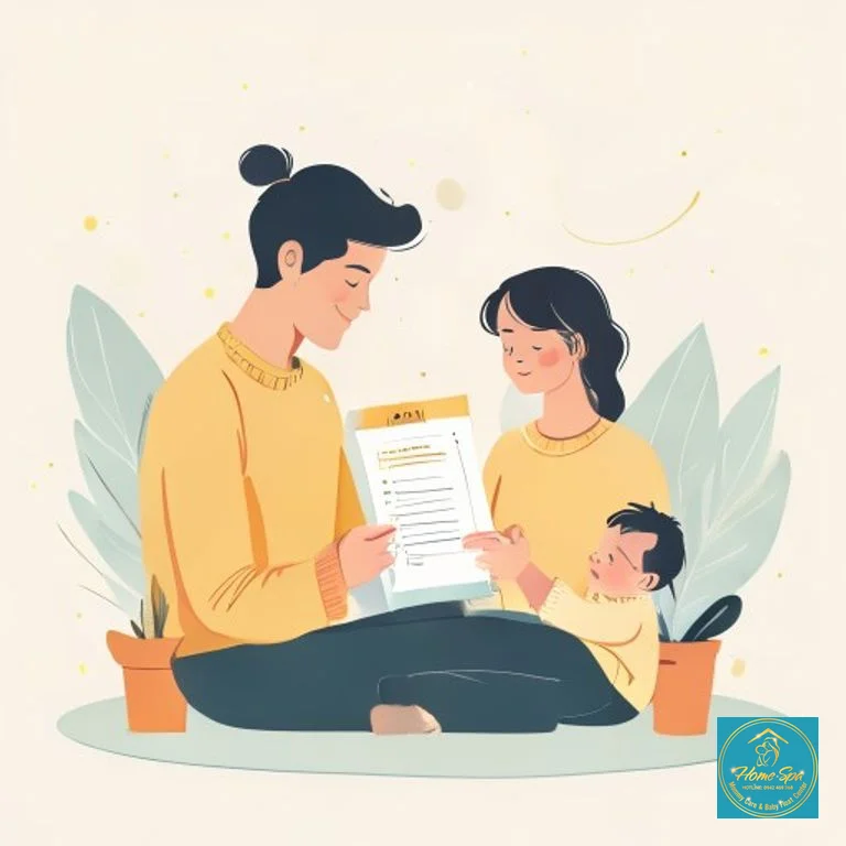 ai: minimalist vector illustration of a parent and a professional using a developmental checklist for a baby