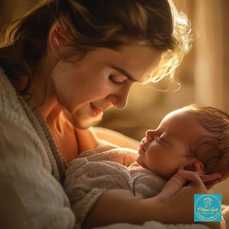 stock: professional photo of a mother gently bathing her newborn baby