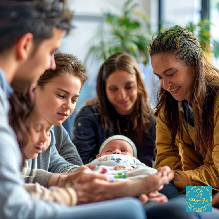stock: professional photo of a group of students observing a baby care session under supervision