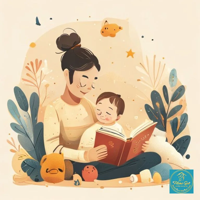 ai: minimalist vector illustration of a parent reading a book to a baby