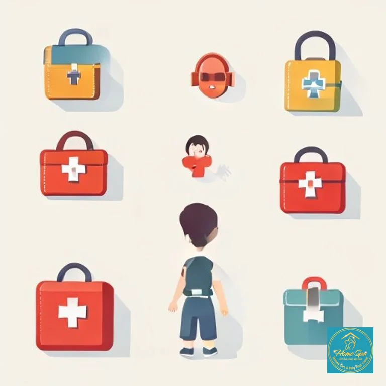 ai: minimalist vector illustration of first aid kit and child safety icons