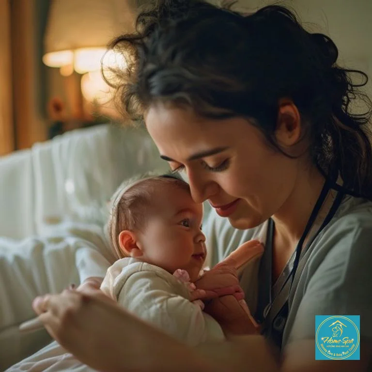 stock: photo of a caregiver gently interacting with a baby