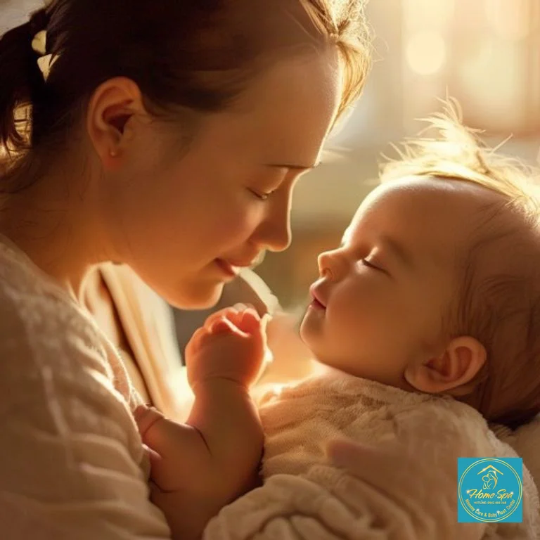 stock: professional photo of a mother gently massaging her 6-month-old baby