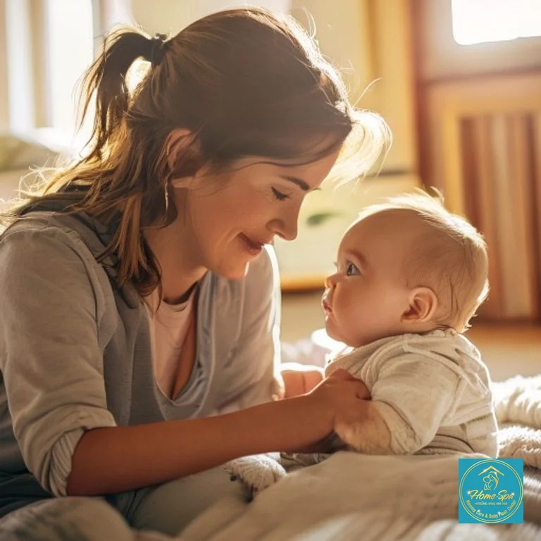 stock: professional photo of an early childhood educator interacting with a baby in a warm