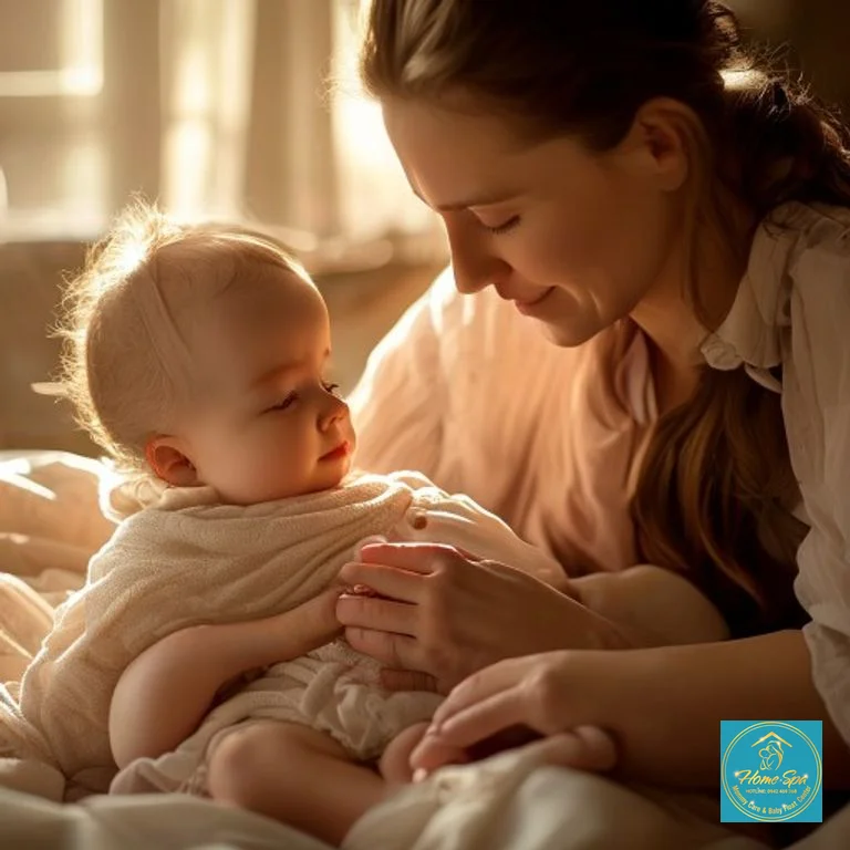stock: professional photo of a mother gently massaging her baby's legs