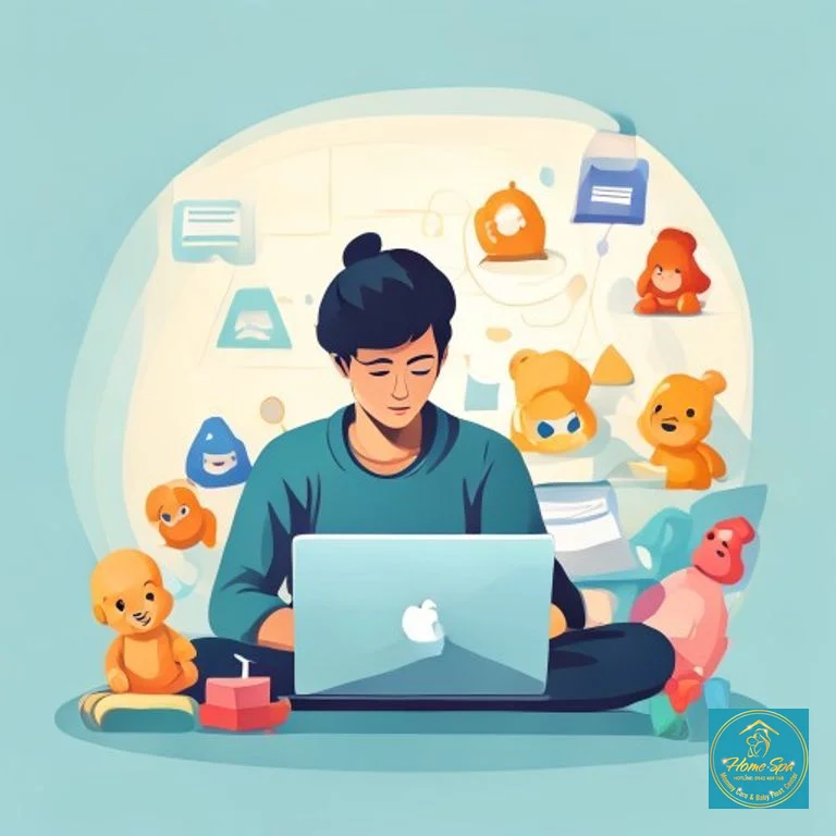 ai: minimalist vector illustration of a person learning online on a laptop