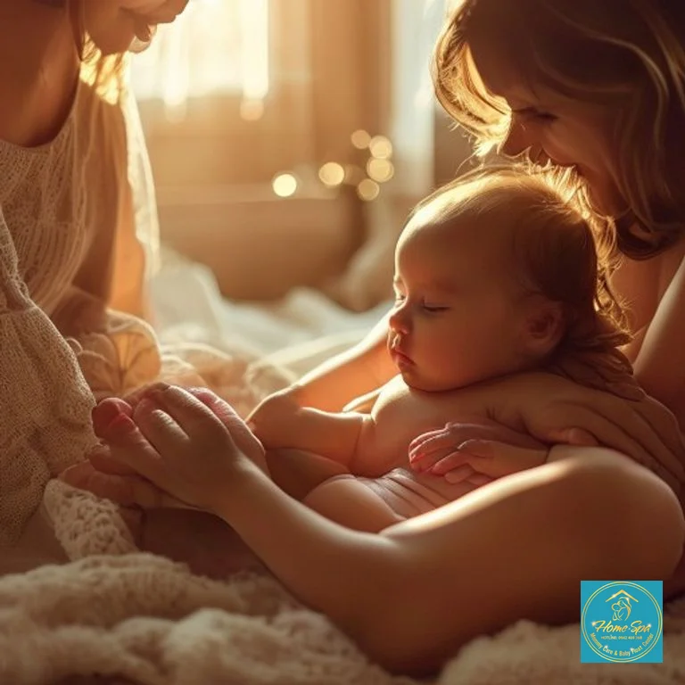 stock: professional photo of a mother gently massaging her baby's legs