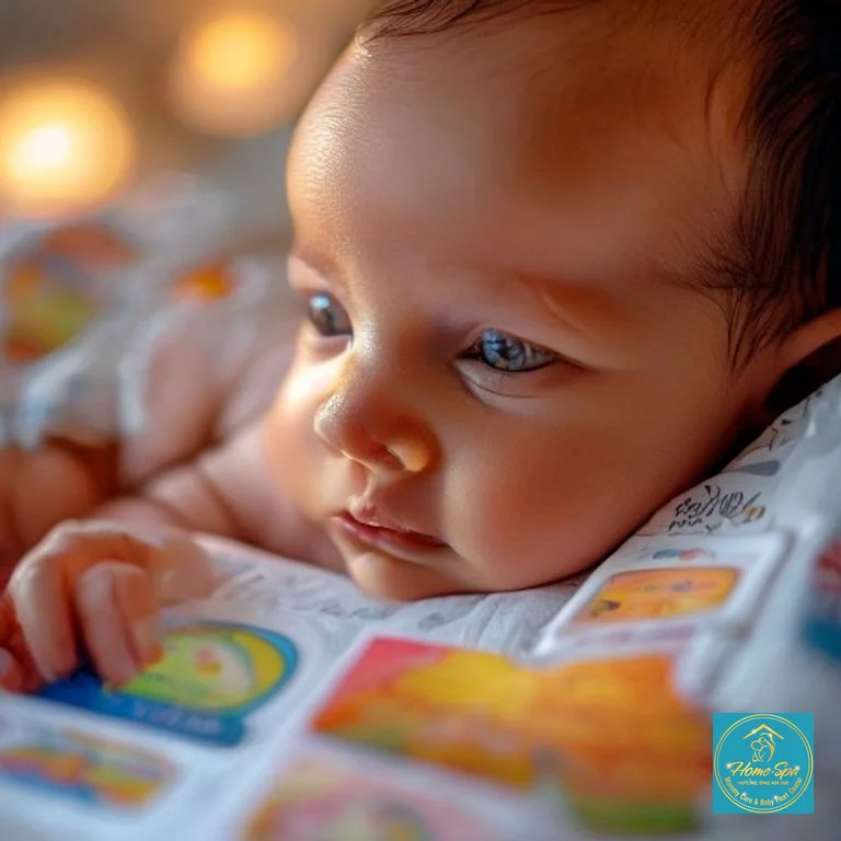 stock: close-up professional photo of a newborn baby looking at high-contrast flashcards